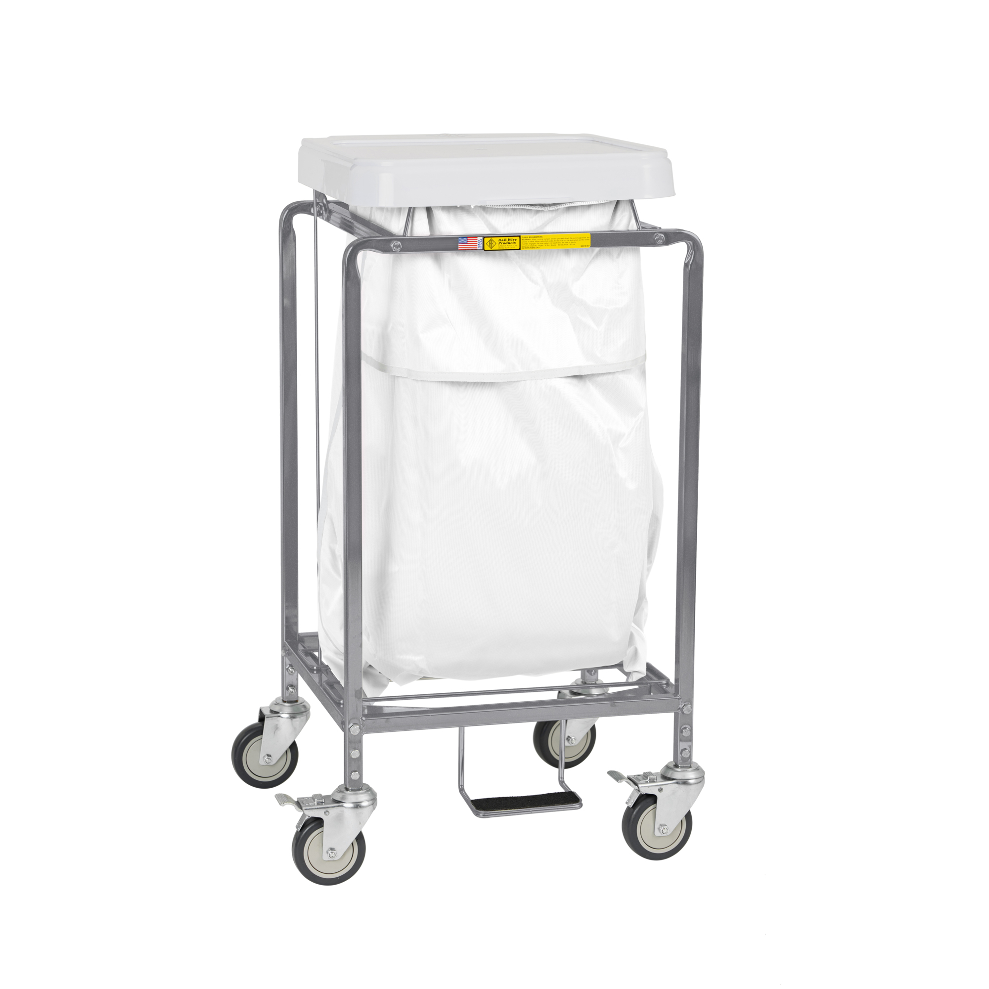 R&B Wire Products, Inc., Single "Leakproof" Hamper w/ Foot Pedal, White Bag, Load Capacity 100 lb, Material Alloy Steel, Model# 682W